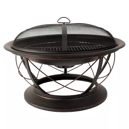 Pleasant Hearth Palmetto Fire Pit with Cooking Grate Mesh Lid Ash Catcher Wood Burning Grate Fire Pits