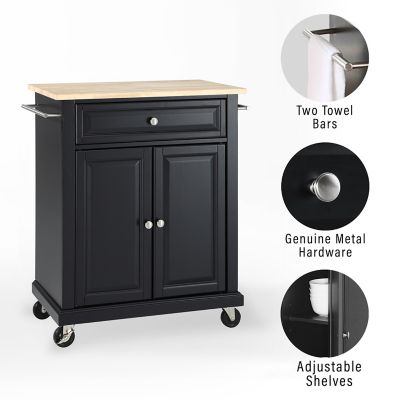 Image showing  3-Tier Natural Wood-Top Portable Wheeled Kitchen Island, Natural