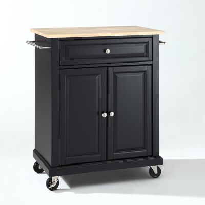 Image showing  3-Tier Natural Wood-Top Portable Wheeled Kitchen Island, Natural
