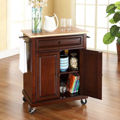 Image showing  3-Tier Natural Wood-Top Portable Wheeled Kitchen Island, Natural