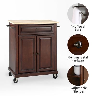 Image showing  3-Tier Natural Wood-Top Portable Wheeled Kitchen Island, Natural