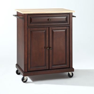 Image showing  3-Tier Natural Wood-Top Portable Wheeled Kitchen Island, Natural