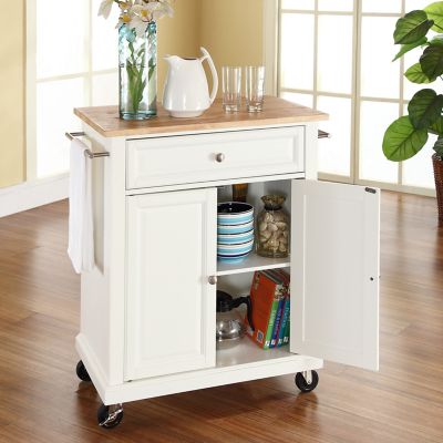 Image showing  3-Tier Natural Wood-Top Portable Wheeled Kitchen Island, Natural