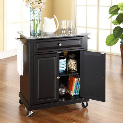 Image showing  3-Tier Compact Granite-Top Wheeled Kitchen Cart, Gray