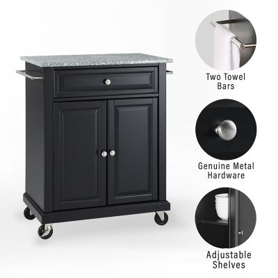 Image showing  3-Tier Compact Granite-Top Wheeled Kitchen Cart, Gray