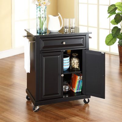 Image showing  3-Tier Compact Granite-Top Wheeled Kitchen Cart, Black