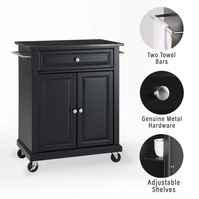 Image showing  3-Tier Compact Granite-Top Wheeled Kitchen Cart, Black