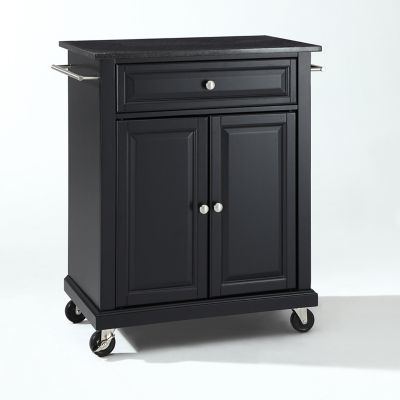 Image showing  3-Tier Compact Granite-Top Wheeled Kitchen Cart, Black
