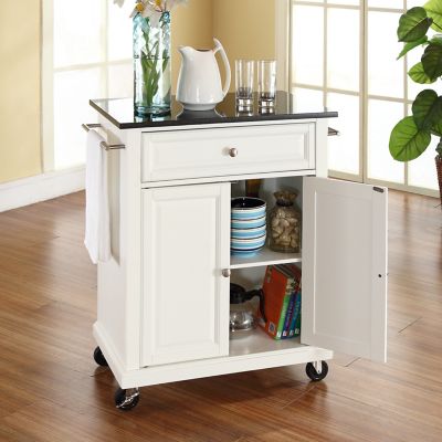 Image showing  3-Tier Compact Granite-Top Wheeled Kitchen Cart, Black