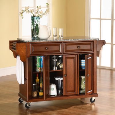 Image showing  3-Tier Granite Top Wheeled Kitchen Island Cart, Gray