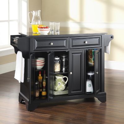 Image showing  3-Tier Granite Top Wheeled Kitchen Island Cart, Black
