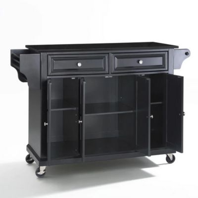 Image showing  3-Tier Granite Top Wheeled Kitchen Island Cart, Black