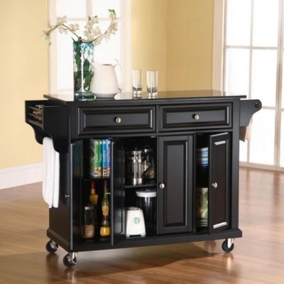 Image showing  3-Tier Granite Top Wheeled Kitchen Island Cart, Black