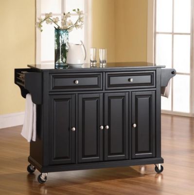 Image showing  3-Tier Granite Top Wheeled Kitchen Island Cart, Black