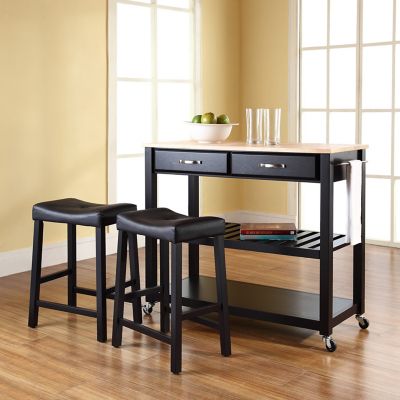 Crosley Granite Top Kitchen Cart with Stools KF300534BK at Tractor Supply Co