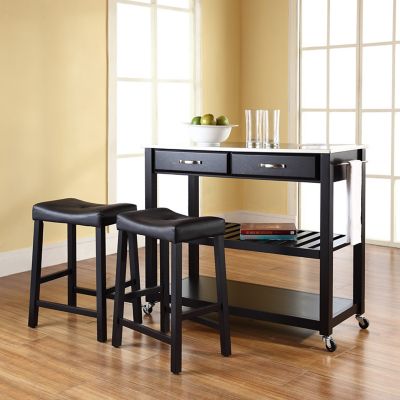 Crosley Stainless Steel-Top Kitchen Cart with Stools