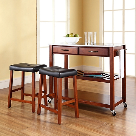 Crosley Stainless Steel-Top Kitchen Cart with Stools