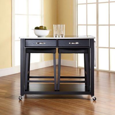 Image showing  Stainless Steel-Top Kitchen Cart with Stool Storage