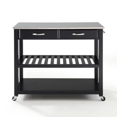 Image showing  Stainless Steel-Top Kitchen Cart with Stool Storage