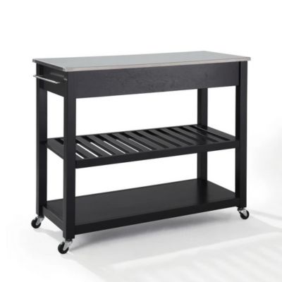 Image showing  Stainless Steel-Top Kitchen Cart with Stool Storage