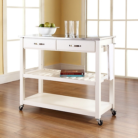 Crosley Stainless Steel-Top Kitchen Cart with Stool Storage