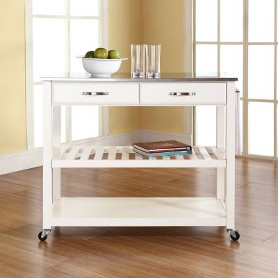 Image showing  Stainless Steel-Top Kitchen Cart with Stool Storage
