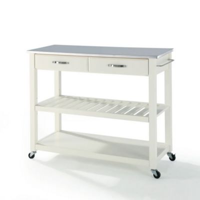 Image showing  Stainless Steel-Top Kitchen Cart with Stool Storage