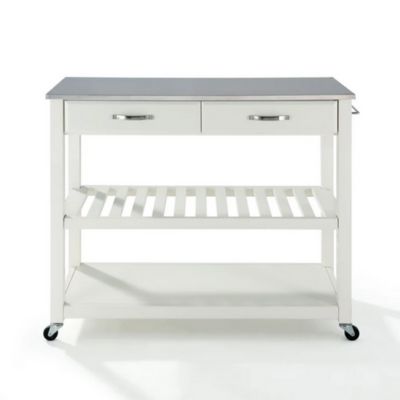 Image showing  Stainless Steel-Top Kitchen Cart with Stool Storage