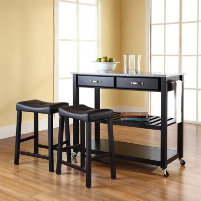 Crosley Granite Top Kitchen Cart with Stools, KF300534BK