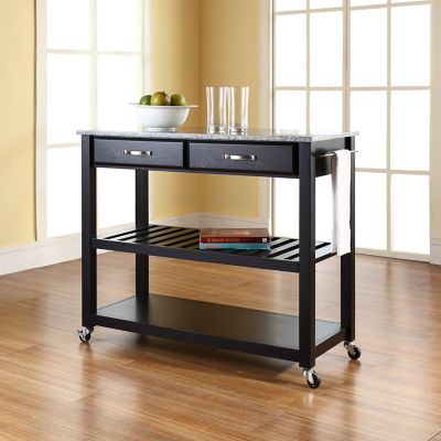 Image showing  Granite-Top Wheeled Kitchen Cart with Stool Storage