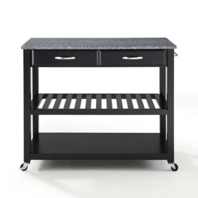 Image showing  Granite-Top Wheeled Kitchen Cart with Stool Storage