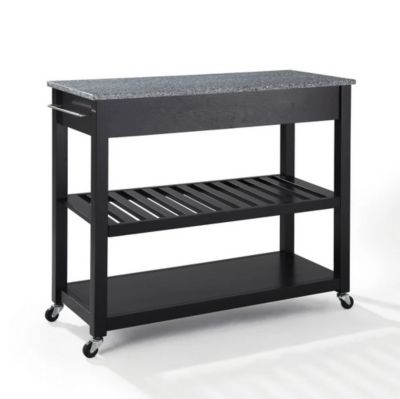 Image showing  Granite-Top Wheeled Kitchen Cart with Stool Storage