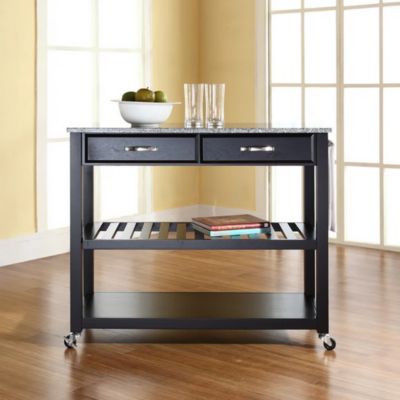 Image showing  Granite-Top Wheeled Kitchen Cart with Stool Storage