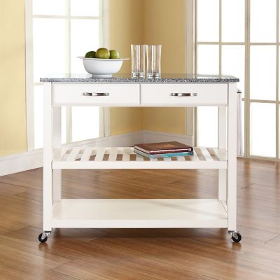 Image showing  Granite-Top Wheeled Kitchen Cart with Stool Storage