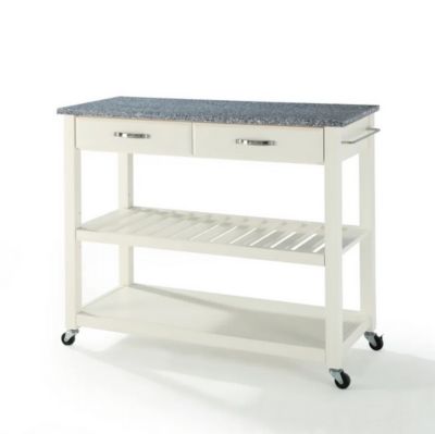 Image showing  Granite-Top Wheeled Kitchen Cart with Stool Storage