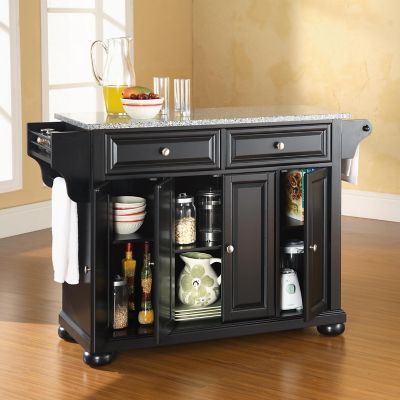 Image showing  3-Tier Alexandria Granite-Top Wheeled Kitchen Island, Gray