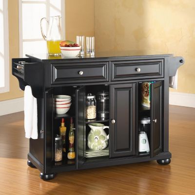 Image showing  3-Tier Alexandria Granite-Top Wheeled Kitchen Island, Black