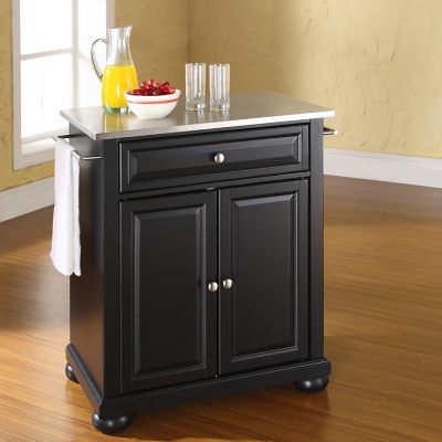 Crosley Alexandria Stainless Steel-Top Rustic Bistro Table Portable Kitchen Island and Cart