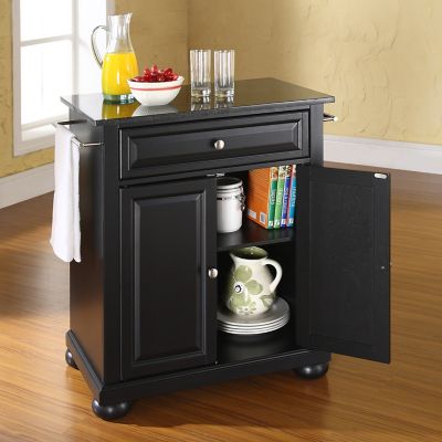 Image showing  3-Tier Alexandria Granite-Top Portable Kitchen Island/Cart, Black