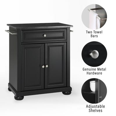 Image showing  3-Tier Alexandria Granite-Top Portable Kitchen Island/Cart, Black