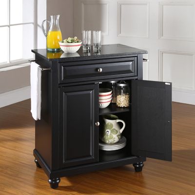 Image showing  3-Tier Cambridge Granite-Top Rolling Wheeled Kitchen Island Cart, Black