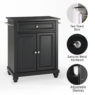 Image showing  3-Tier Cambridge Granite-Top Rolling Wheeled Kitchen Island Cart, Black