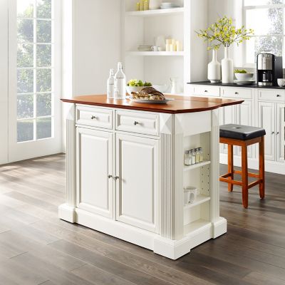 Crosley Coventry Drop Leaf Breakfast Bar Kitchen Island with 5 Stools, KF300075BK -  KF300075WH