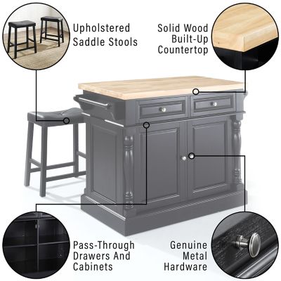 Image showing  Oxford Rolling Kitchen Island Cart with Upholstered Saddle Bar Stools