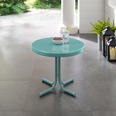 Image showing  Retro Round Metal Patio Side Table, Caribbean Blue