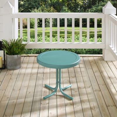 Image showing  Retro Round Metal Patio Side Table, Caribbean Blue