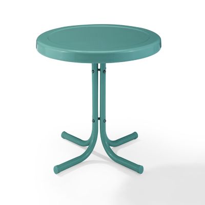 Image showing  Retro Round Metal Patio Side Table, Caribbean Blue