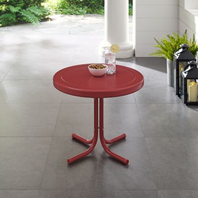 Image showing  Retro Round Metal Patio Side Table, Coral Red
