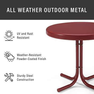 Image showing  Retro Round Metal Patio Side Table, Coral Red