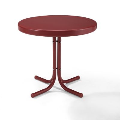 Image showing  Retro Round Metal Patio Side Table, Coral Red